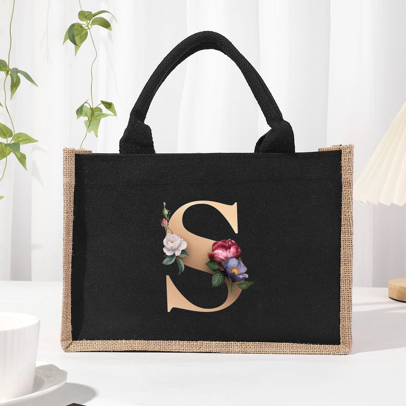 Women's Medium Canvas Letter Basic Classic Style Open Shopping Bags