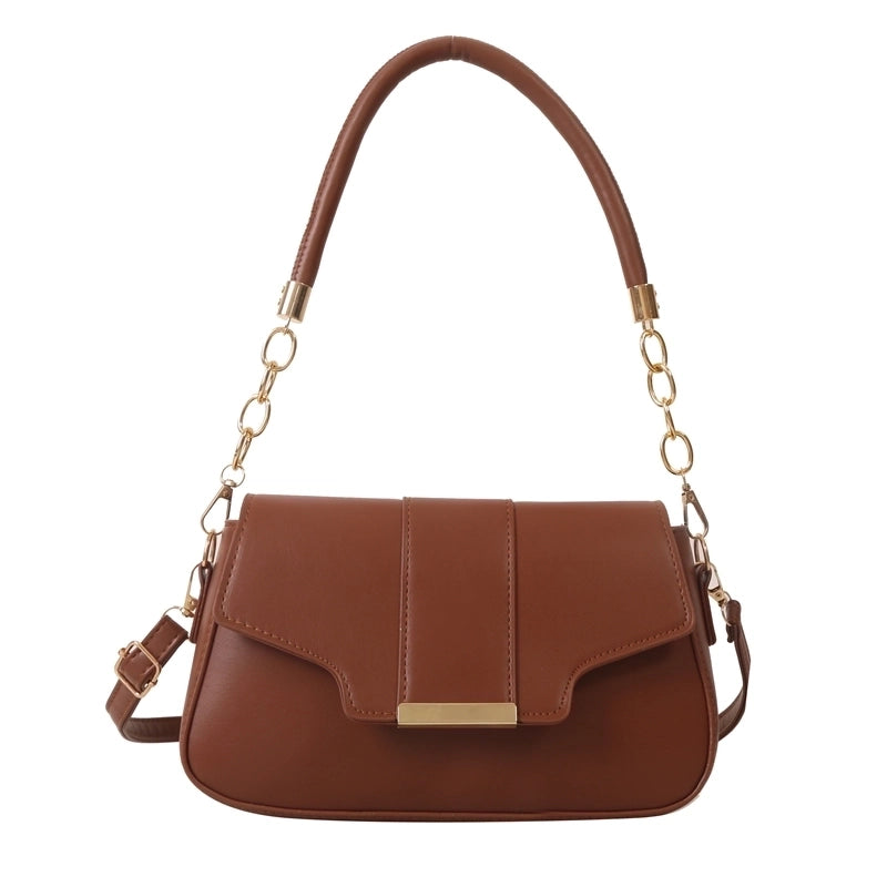 Women's Pu Leather Solid Color Streetwear Square Flip Cover Shoulder Bag Crossbody Bag