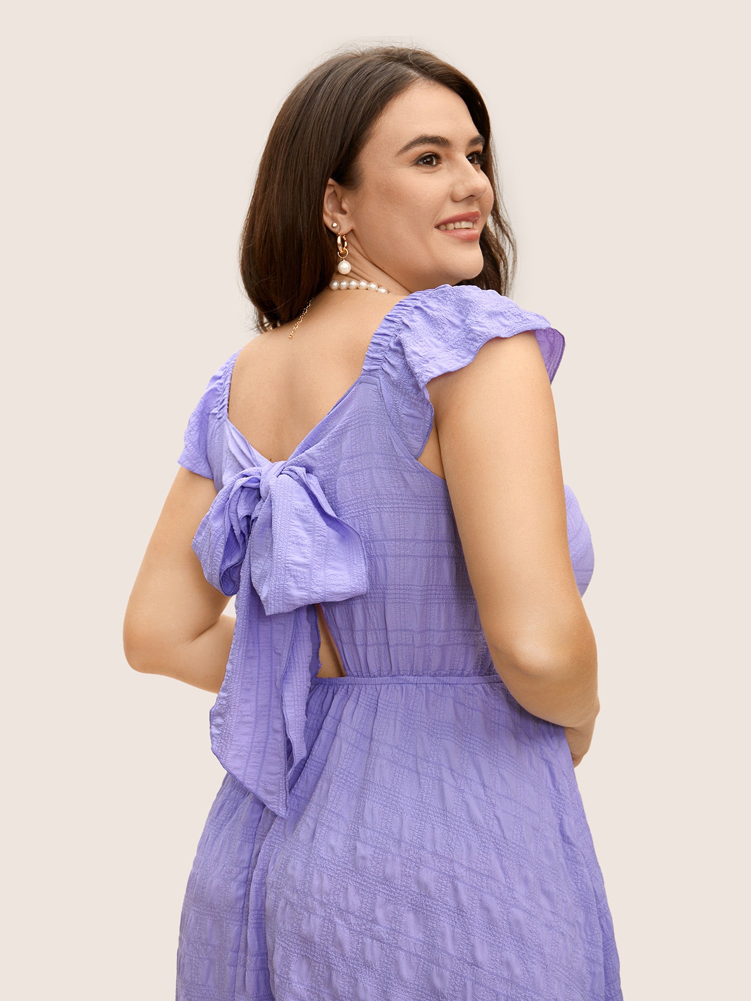 Texture Back Tie Knot Cap Sleeve Dress