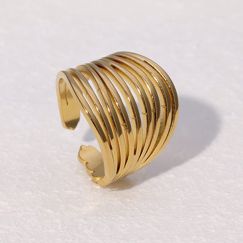 Simple Lines Geometric Stainless Steel Open Ring Hollow Cold Style Gold-Plated Personality Ring For Women