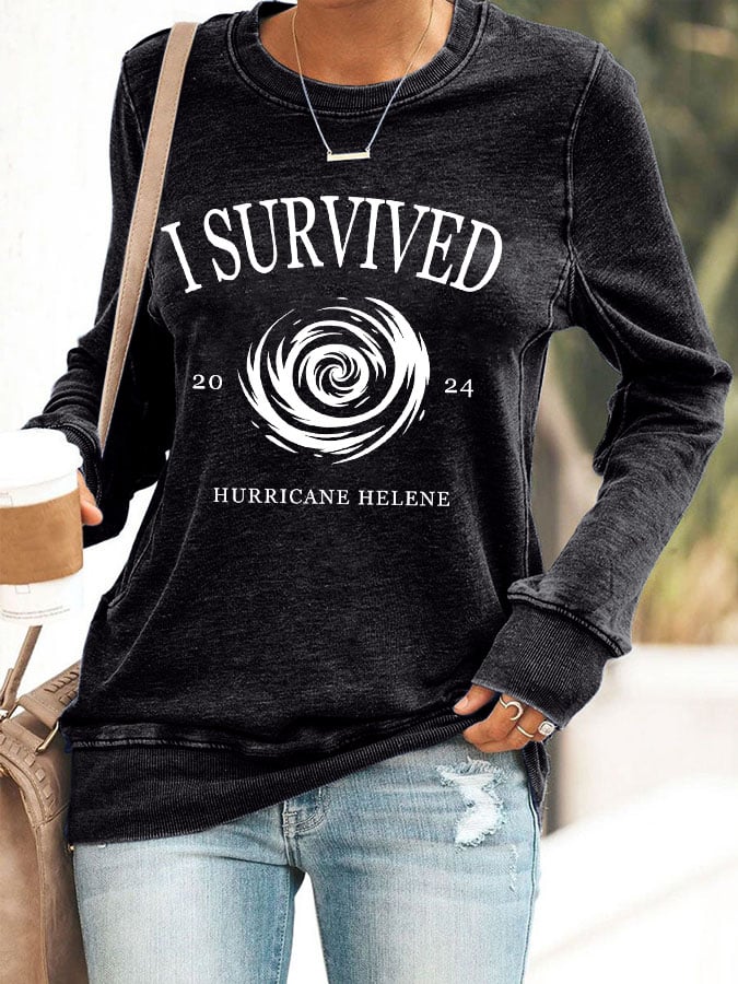 Women's I Survived Hurricane Helene 2024 Printed Casual Sweatshirt