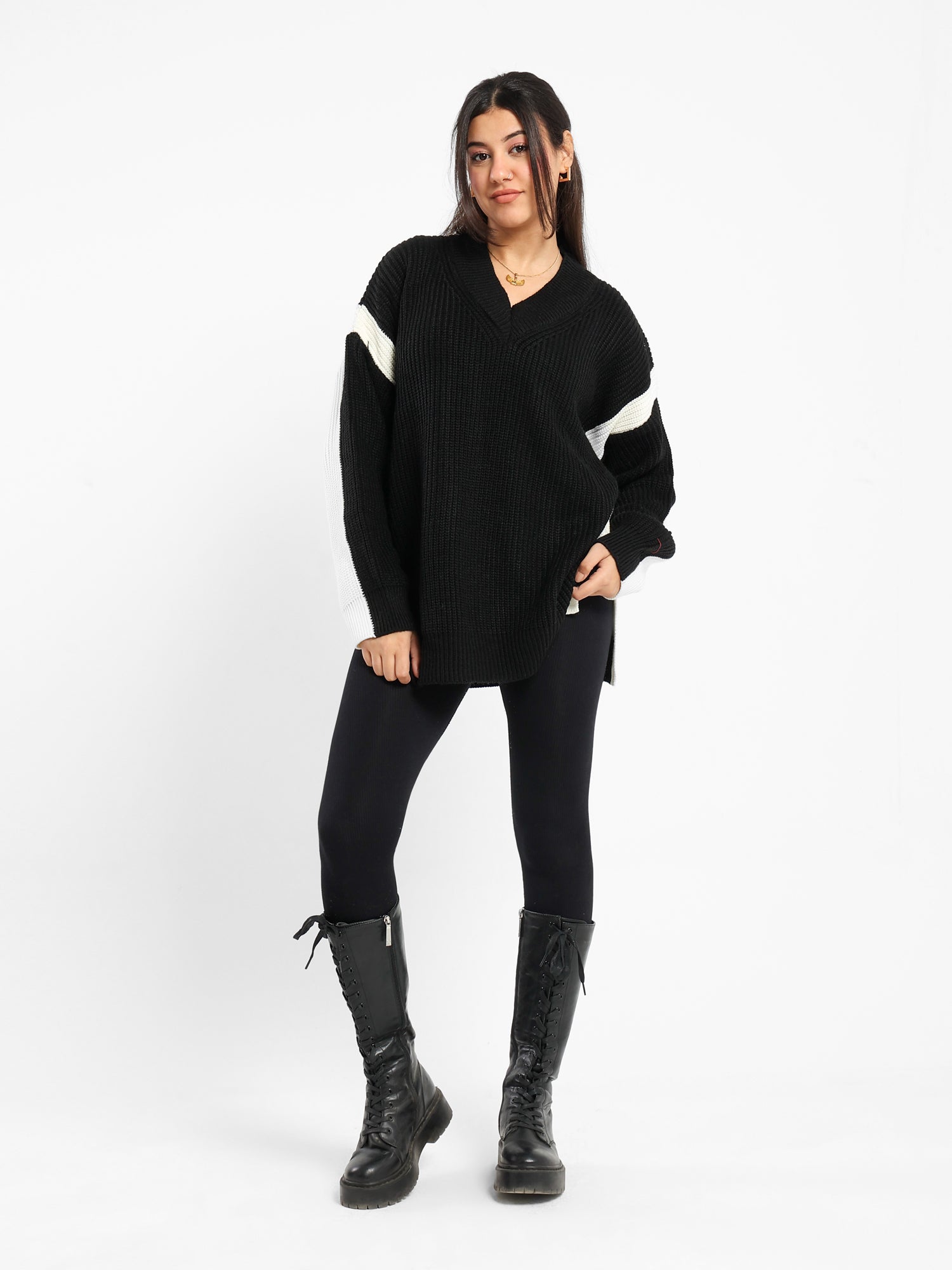 Oversized High-Low Pullover with Color Block