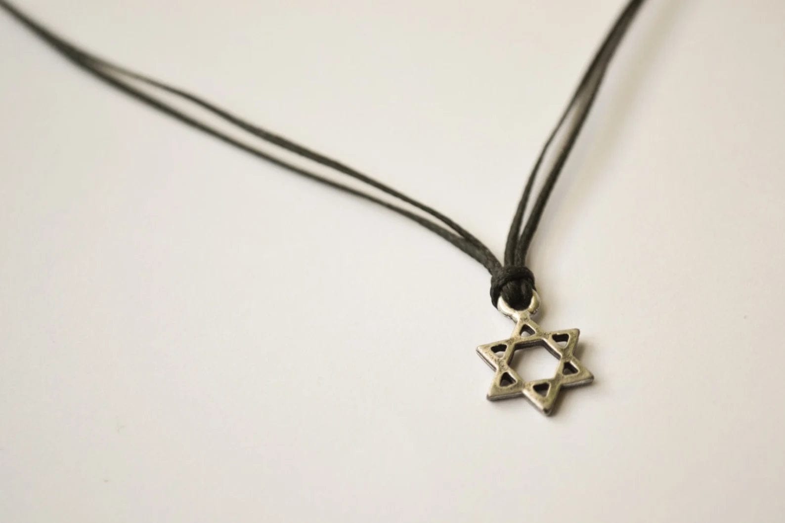 Silver Magen David Necklace on Black Cord