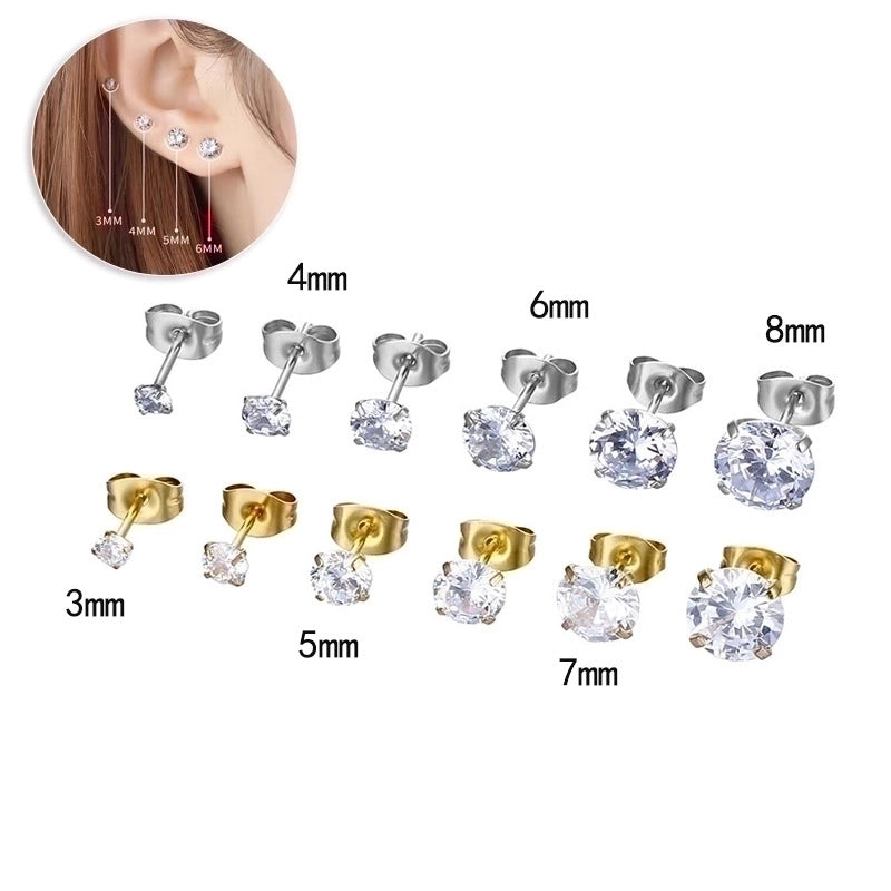 Minimalist Geometric Stainless Steel Inlaid Zircon Ear Studs 1 Piece