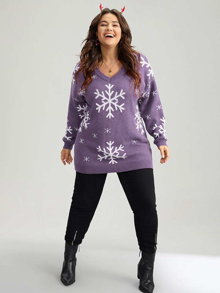 Anti-Pilling Snowflake Print Pullover