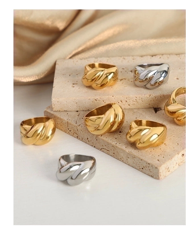 Casual Minimalist Solid Color Titanium Steel 18K Gold Plated Plating Rings