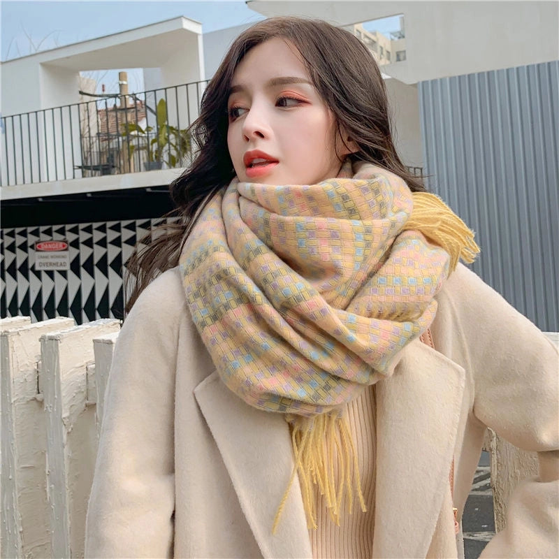 Winter New Colorful Plaid Scarf Women's Versatile Women's Autumn And Winter Warm Scarf Shawl High-grade Fashion