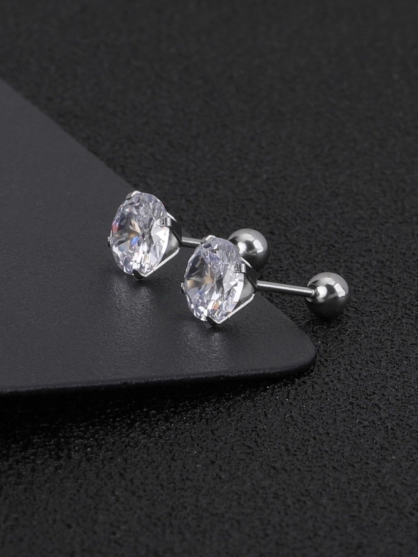 1 Pair Minimalist Geometric 304 Stainless Steel Zircon Ear Studs