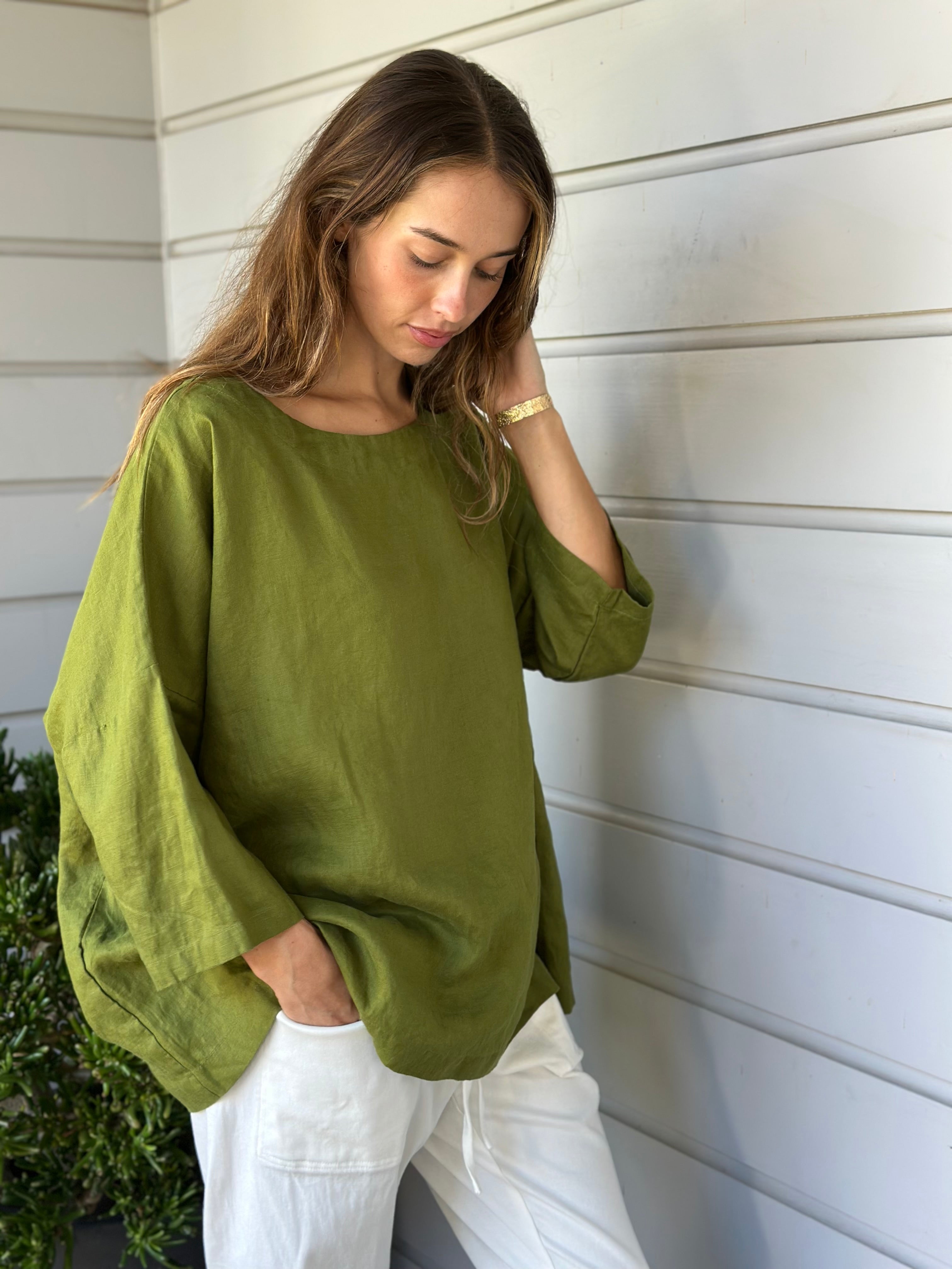marita top - olive linen