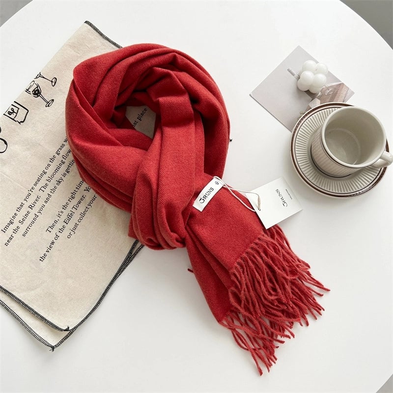 Women's Elegant Minimalist Solid Color Imitation Cashmere Tassel Scarf