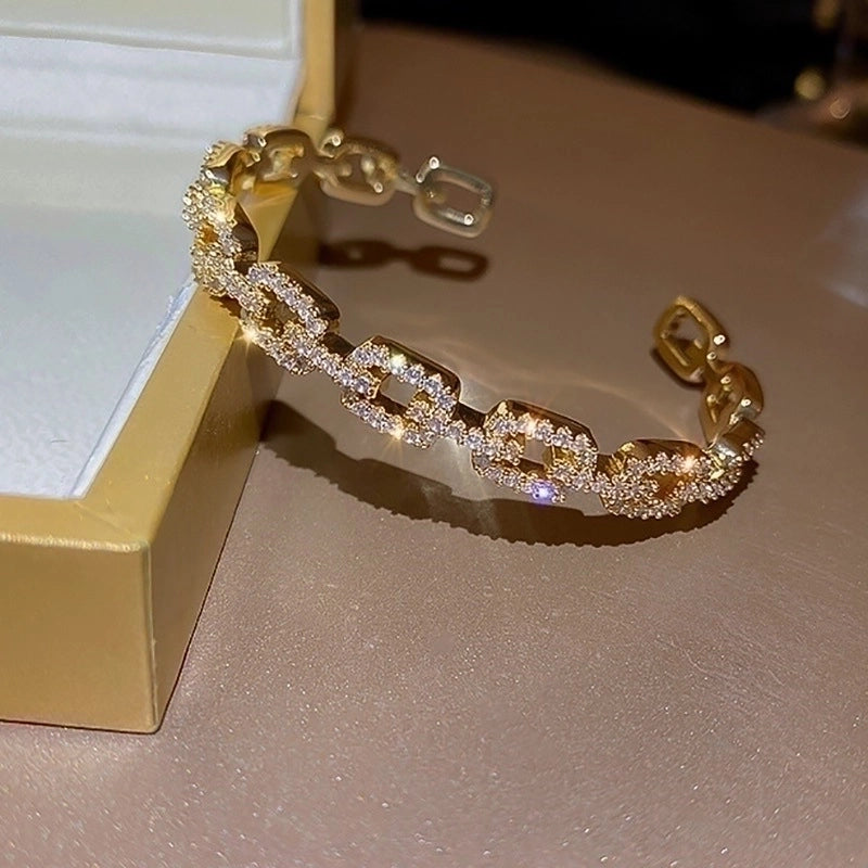 Minimalist Letter Solid Color Copper Zircon Bangle In Bulk