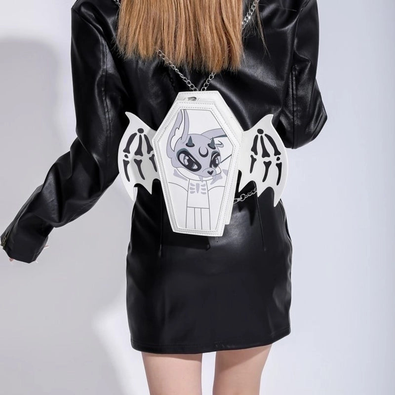Halloween Women's Small Pu Leather Cartoon Bat Punk Zipper Square Bag