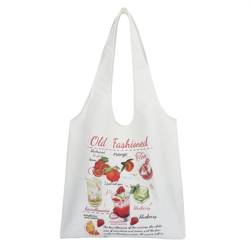 Women's Large Canvas Cartoon Fruit Cute Streetwear Square Open Canvas Bag