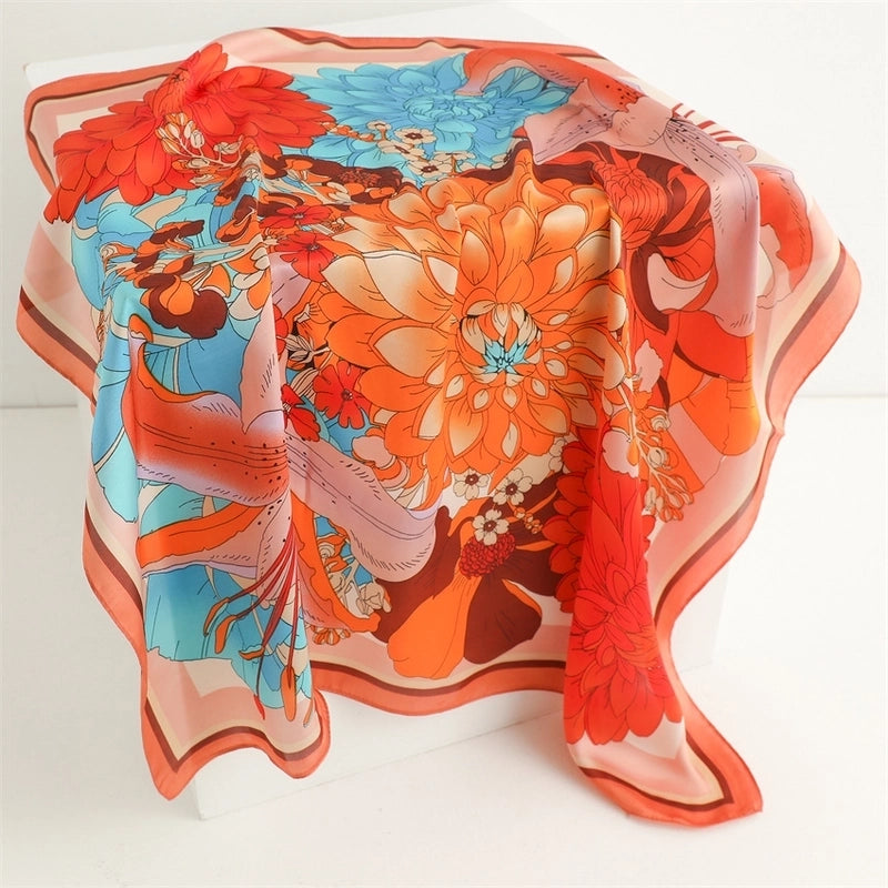 Women's Elegant Flower Satin Printing Silk Scarf