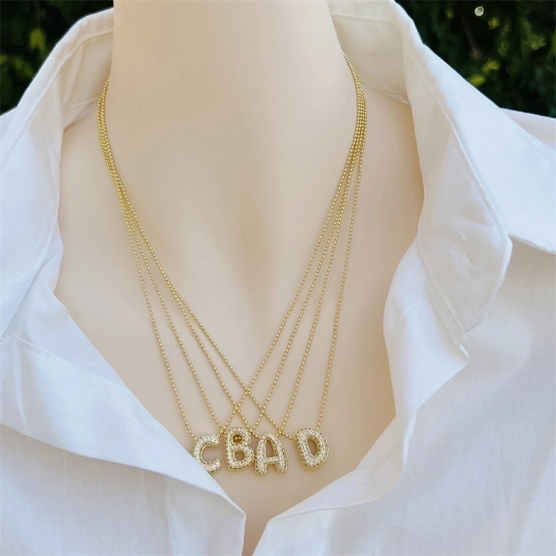 Copper 18K Gold Plated Inlay Letter Zircon Pendant Necklace
