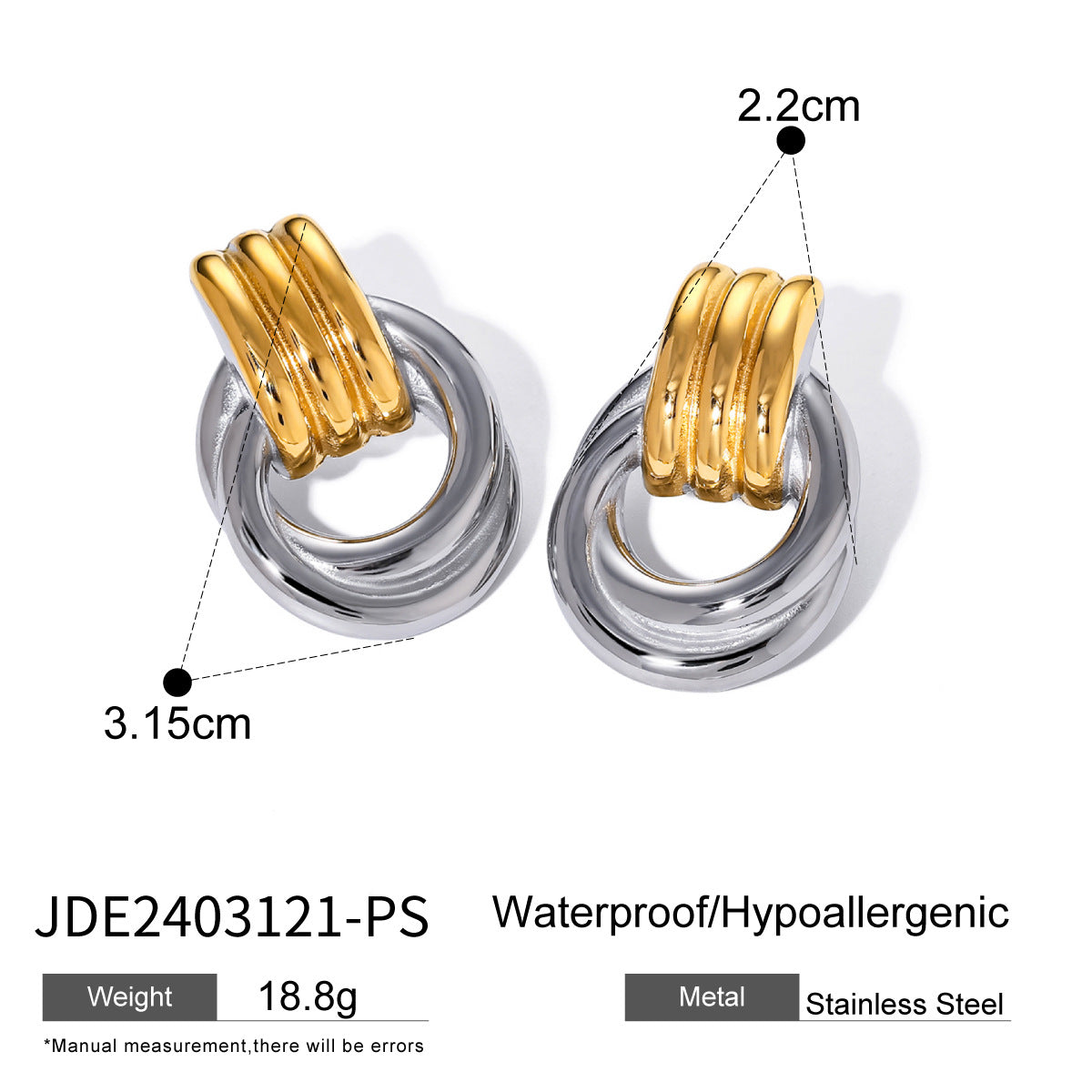 Jie Ding Color Matching Stainless Steel Hoop Earrings Niche Earrings Titanium Steel Earrings Earrings