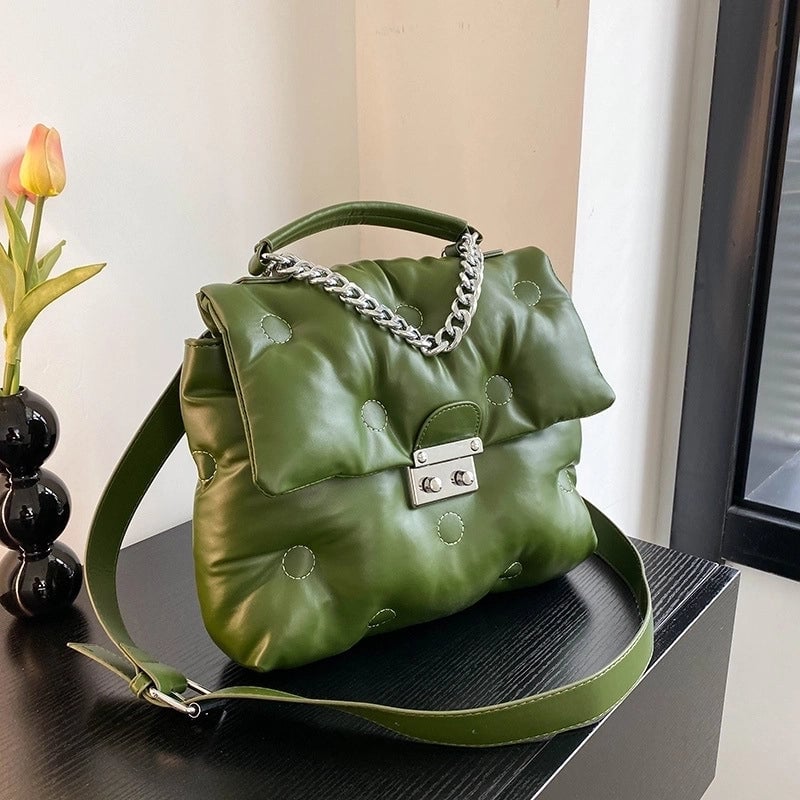 Women's Medium Pu Leather Solid Color Preppy Style Chain Square Lock Clasp Crossbody Bag