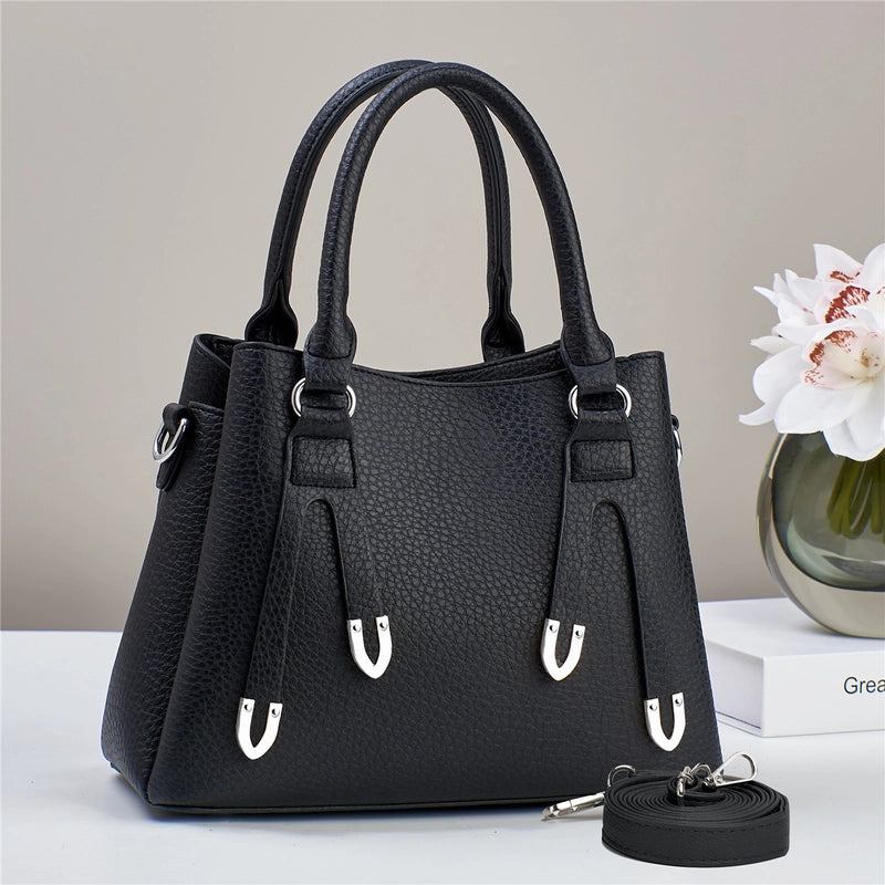Women's Pu Leather Solid Color Basic Sewing Thread Bucket Zipper Handbag