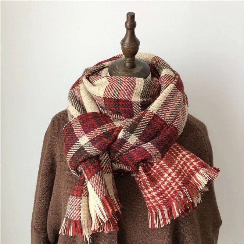 Autumn And Winter Atmosphere Cashmere Plaid Scarf Women's Winter Warm Retro Couple Student Shawl