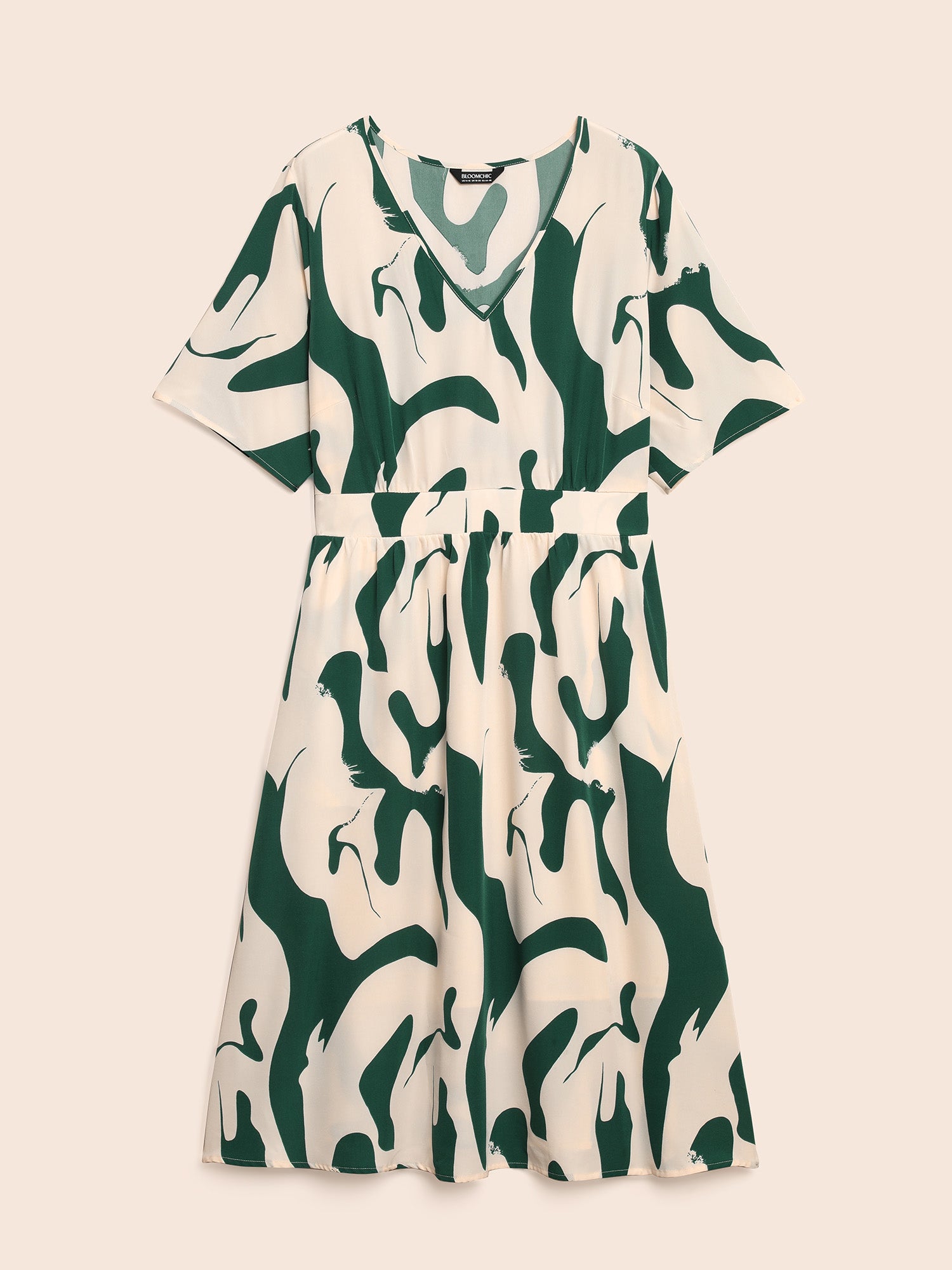 Geometric Print Shirred Gathered Dress
