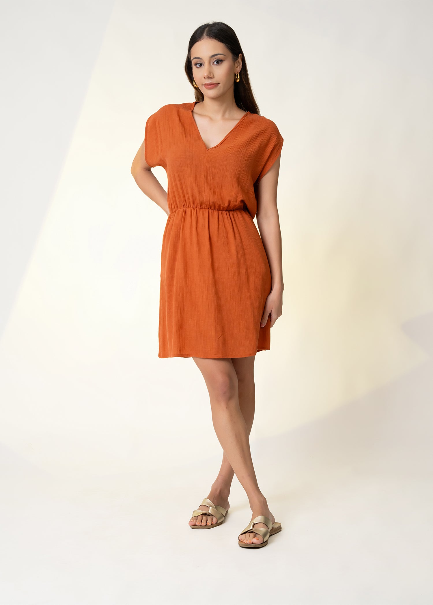 V Neck Dolman Sleeve Dress