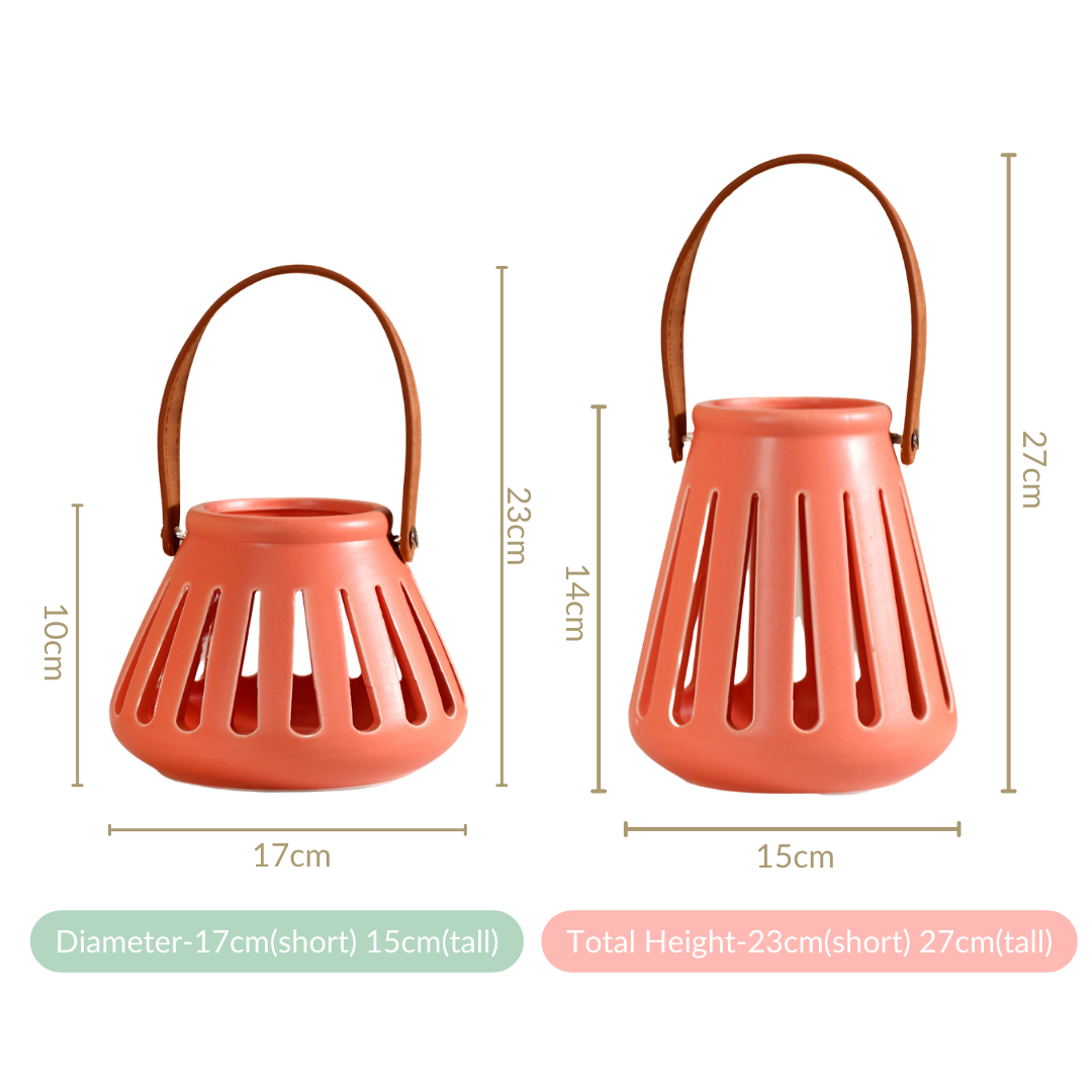 Decor Lantern Coral Red Set of 2
