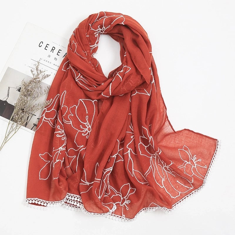 Women's Sweet Pastoral Flower Polyester Silk Scarf