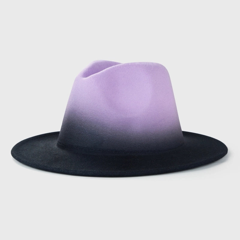 New Woolen Tie-dye Gradient Big Brim Jazz Hat