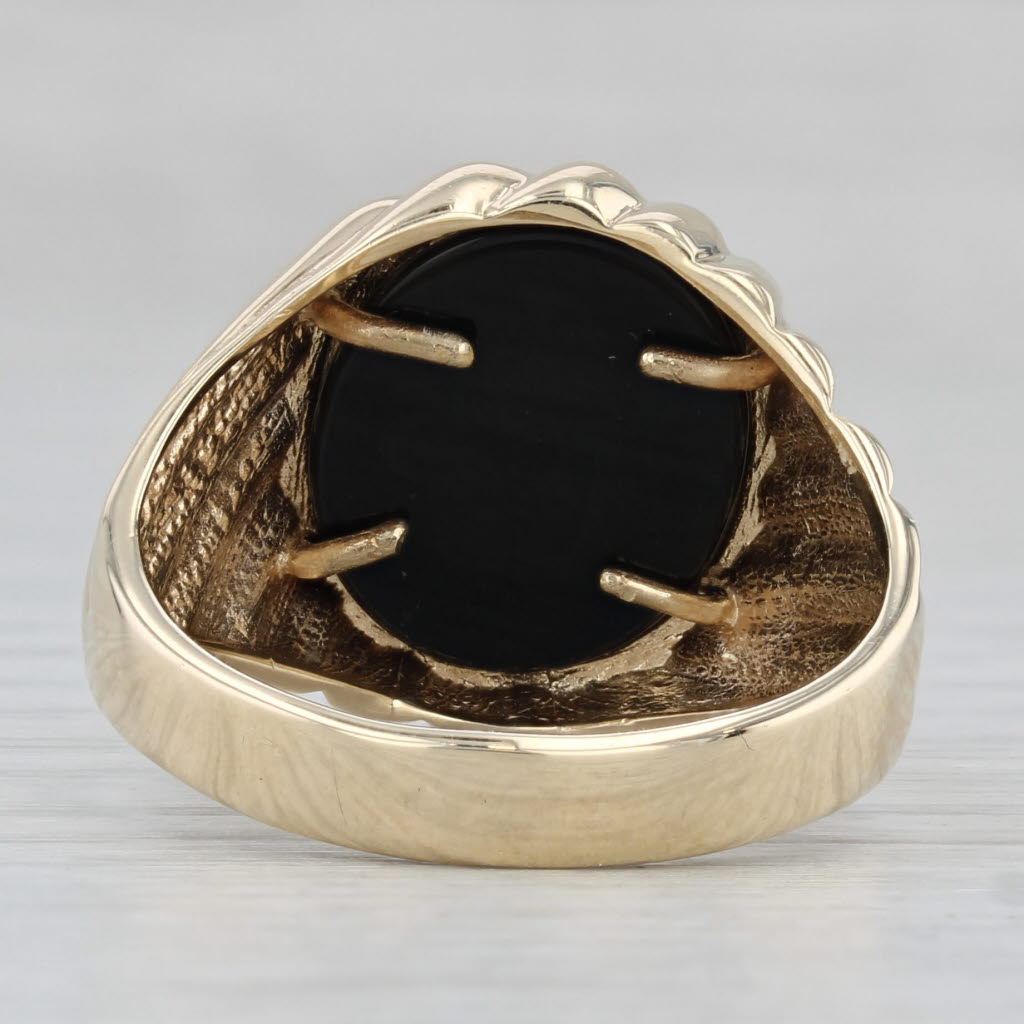 Diamond Onyx Signet Ring 10k Yellow Gold Size 10.5