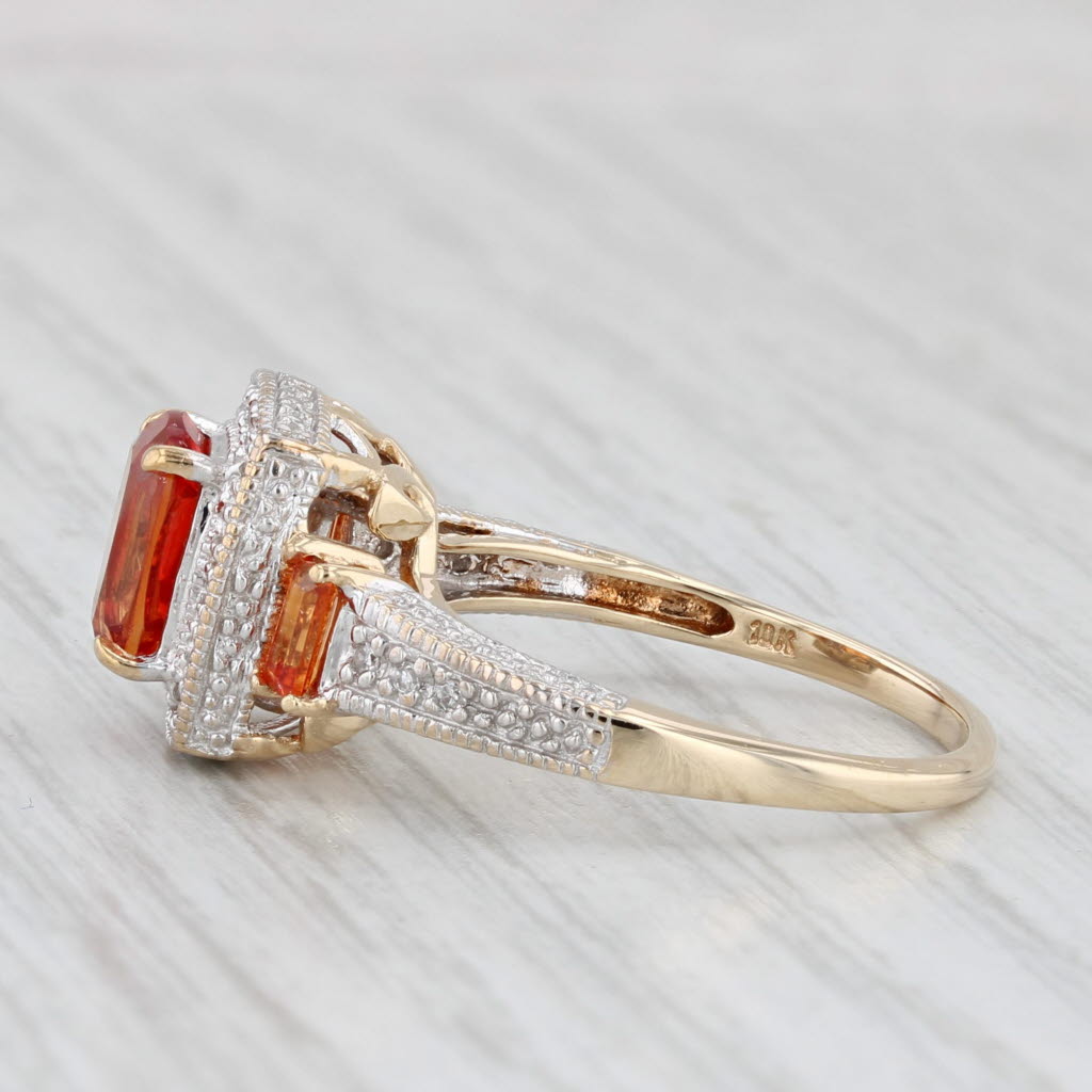 2.36ctw Lab Created Orange Sapphire Diamond Halo Ring 10k Yellow White Gold Sz 7