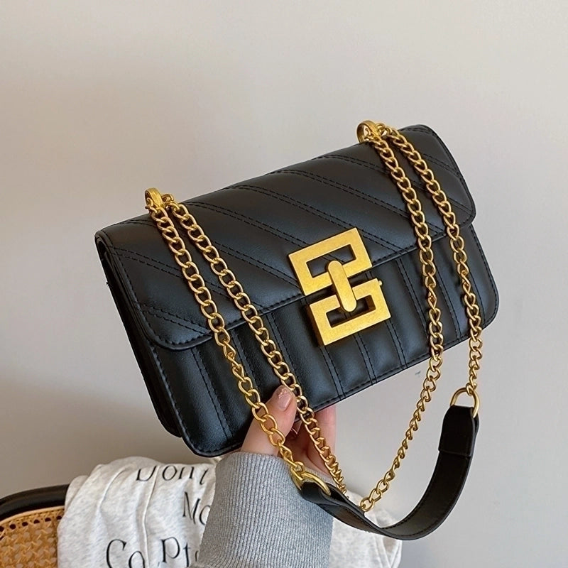 Women's Medium Pu Leather Solid Color Elegant Classic Style Square Flip Cover Shoulder Bag Crossbody Bag