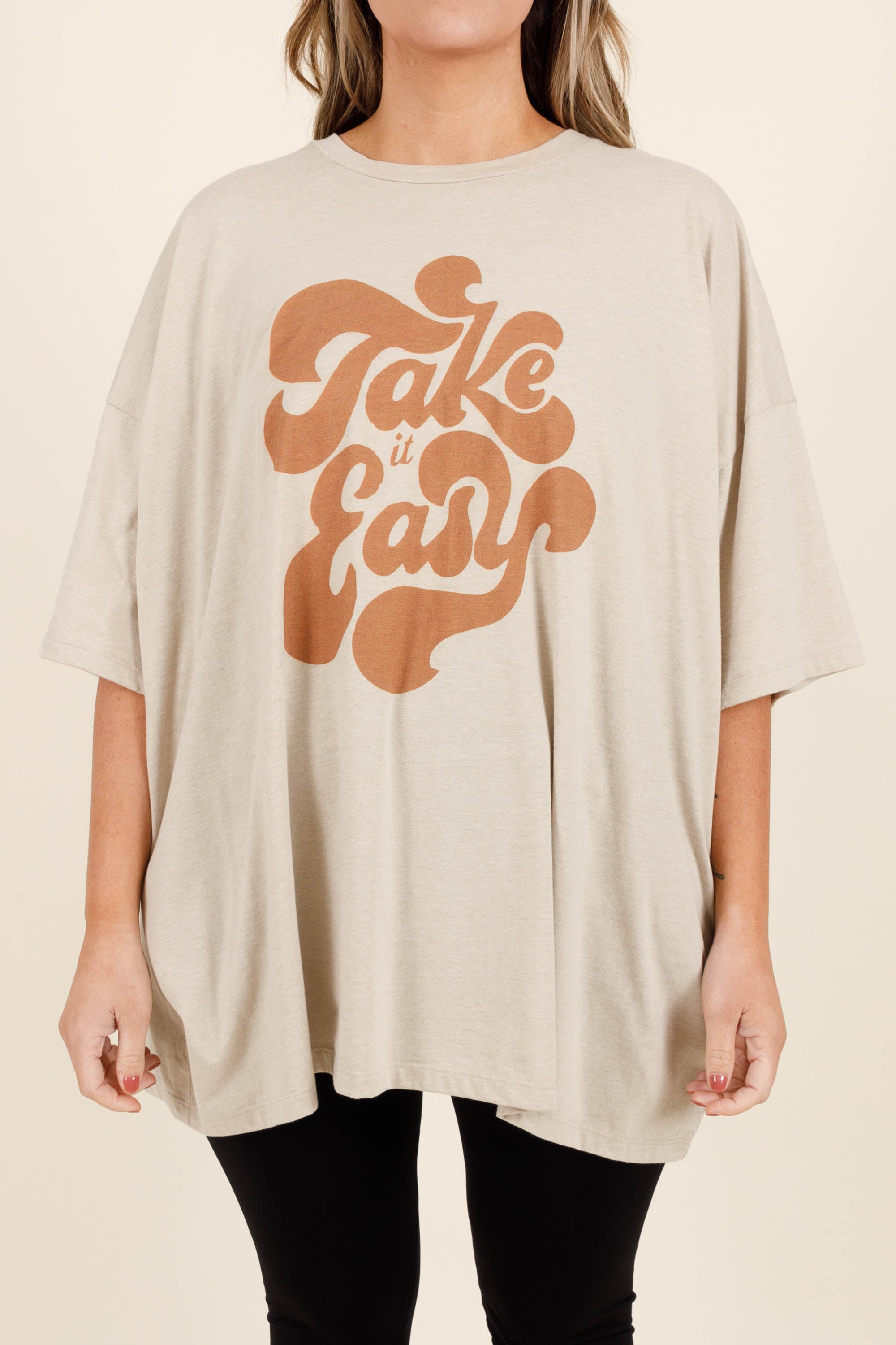 Take It Easy Boyfriend Tee. Heather Beige