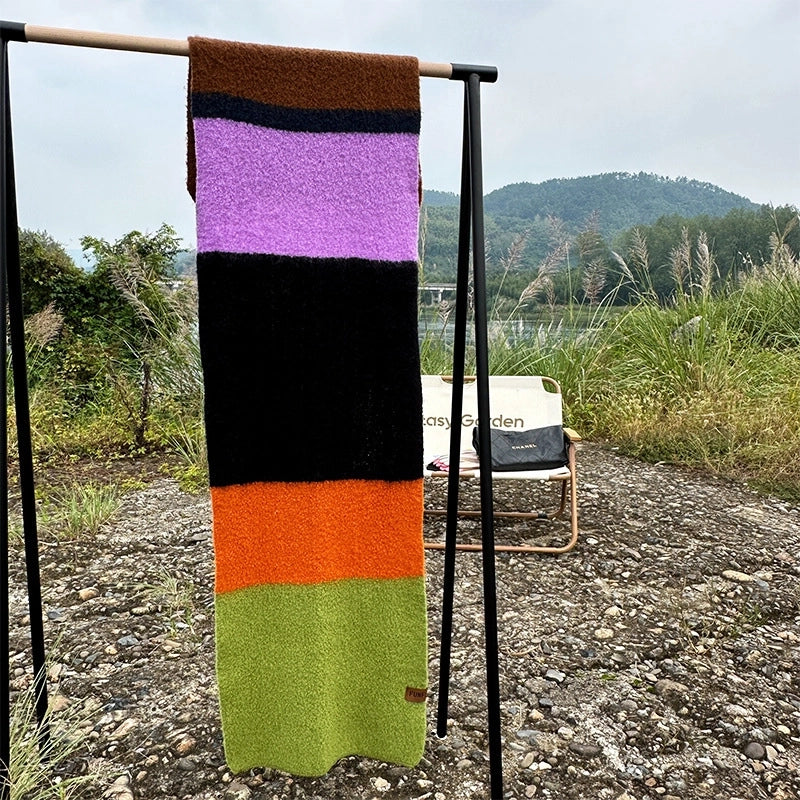 Autumn And Winter New Dopamine Contrast Color Rainbow Thickened Warm High-grade Scarf Long Minimalist Scarf