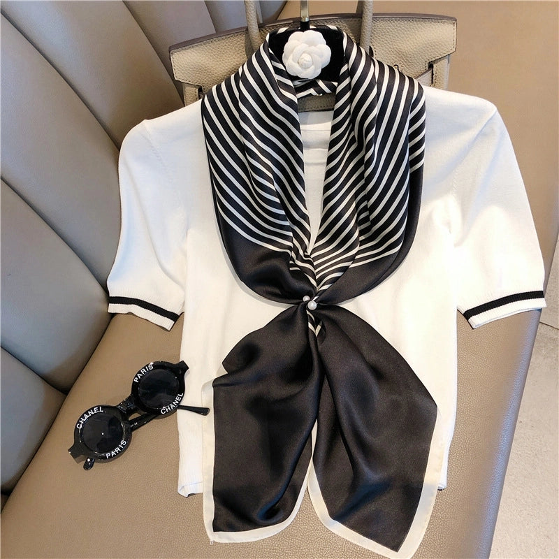 Women's Elegant Vacation Stripe Flower Polyester Silk Scarf