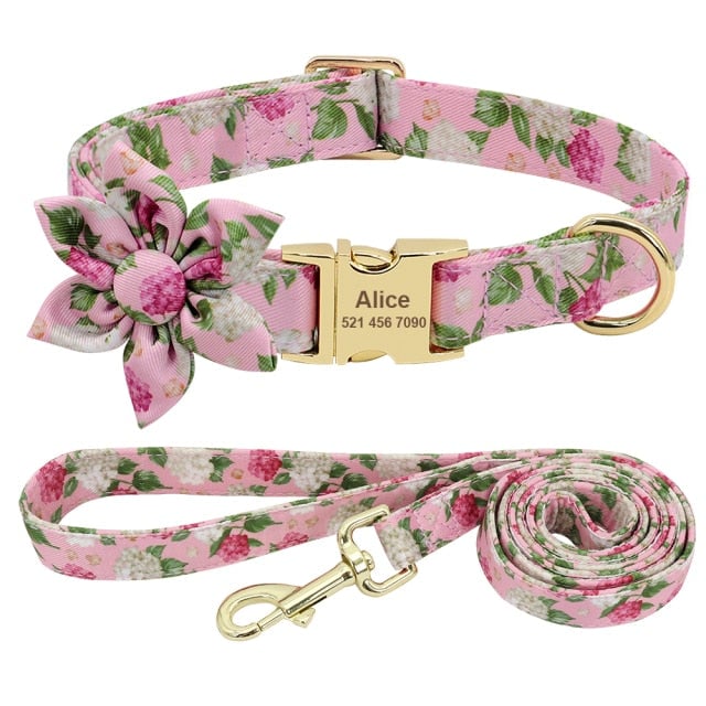 Personalized Engraved Dog Collar With Leash