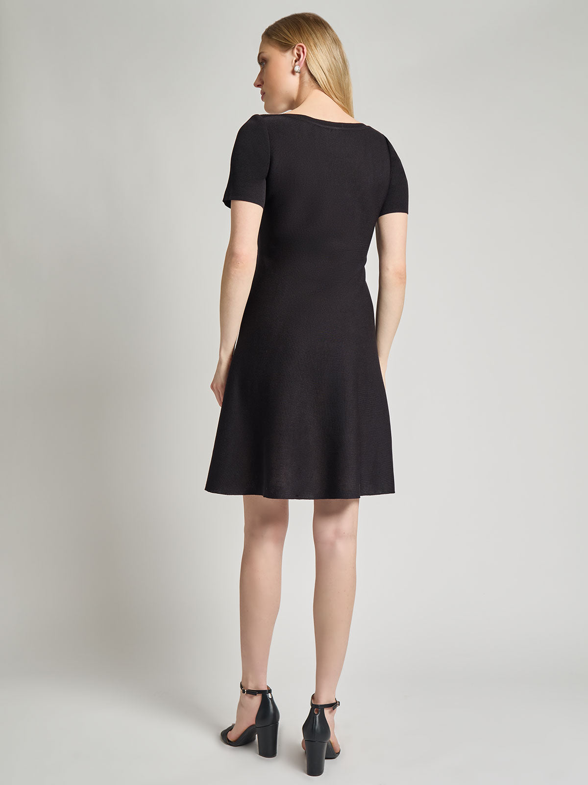 Fit-and-Flare Embroidered Detail Knit Dress - Modern Fit