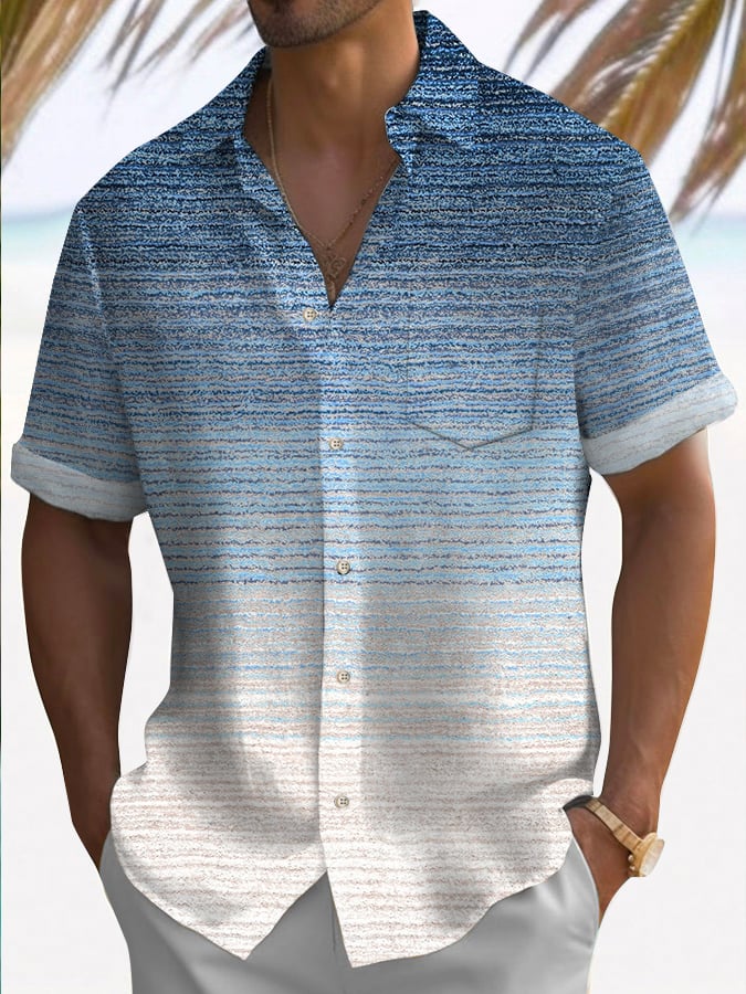 Men's Retro Gradient Print Casual Short Sleeve Shirt (With Pockets)