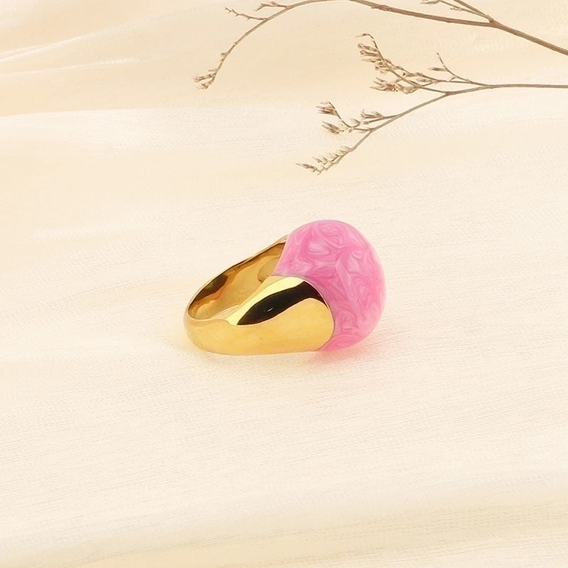 Minimalist Round Titanium Steel 18K Gold Plated Enamel Plating Rings