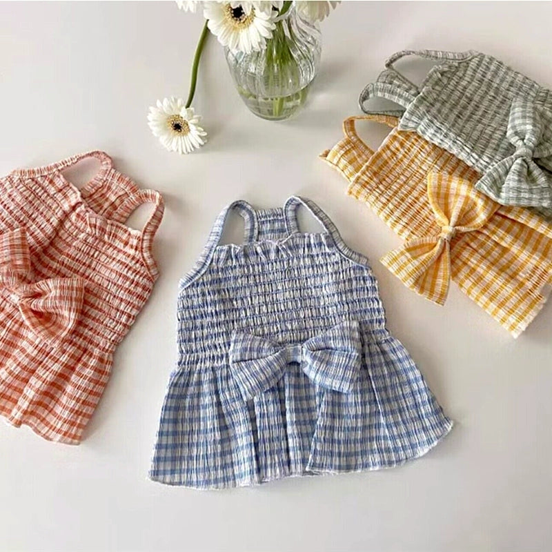 Plaid Bowknot Breathable Dog Cat Dress