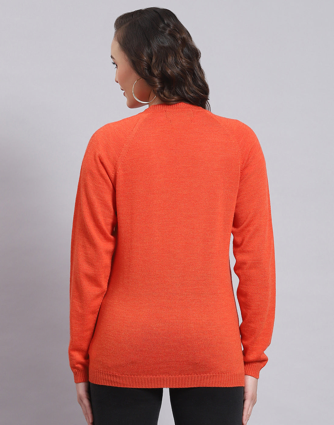 Women Orange Solid V Neck Full Sleeve Sweater