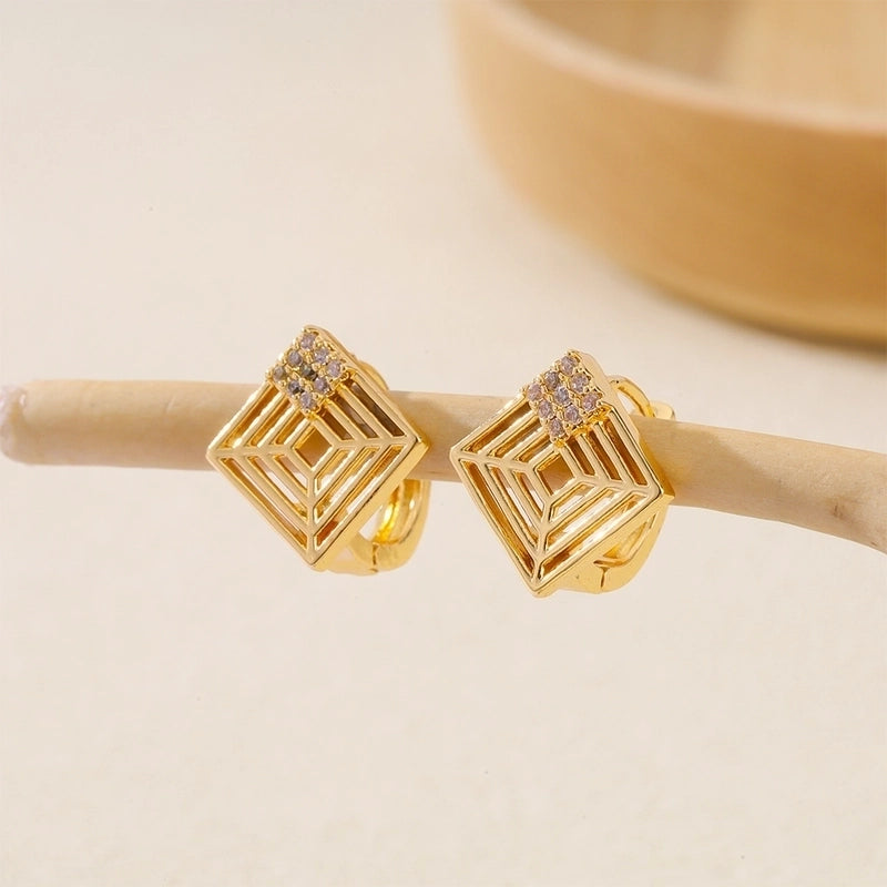 1 Piece IG Style Minimalist Geometric Inlay Copper Zircon Earrings