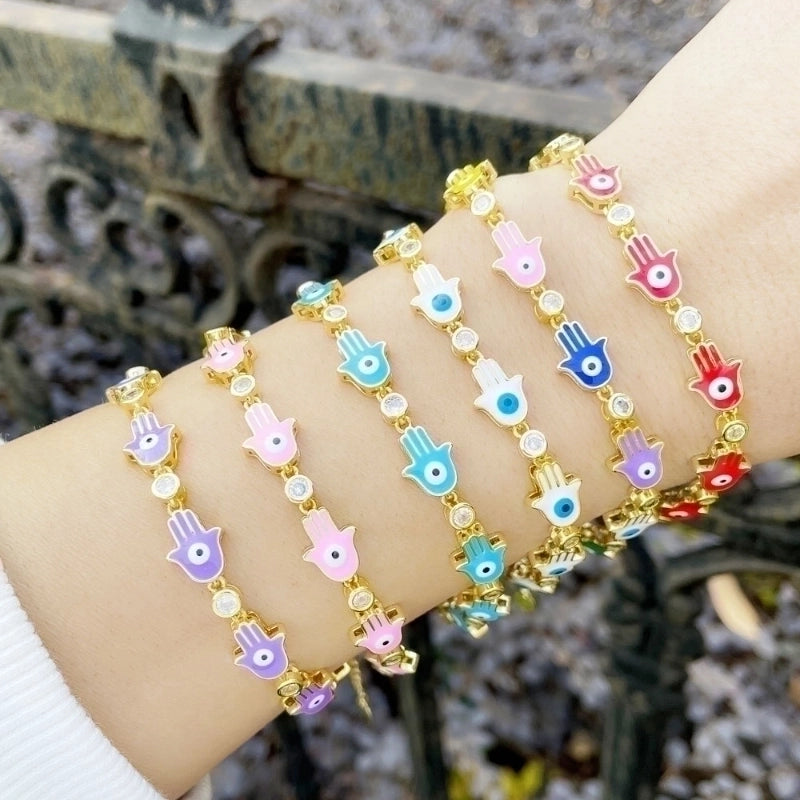 Copper Patchwork Stoving Varnish Geometric Zircon Copper Bracelets
