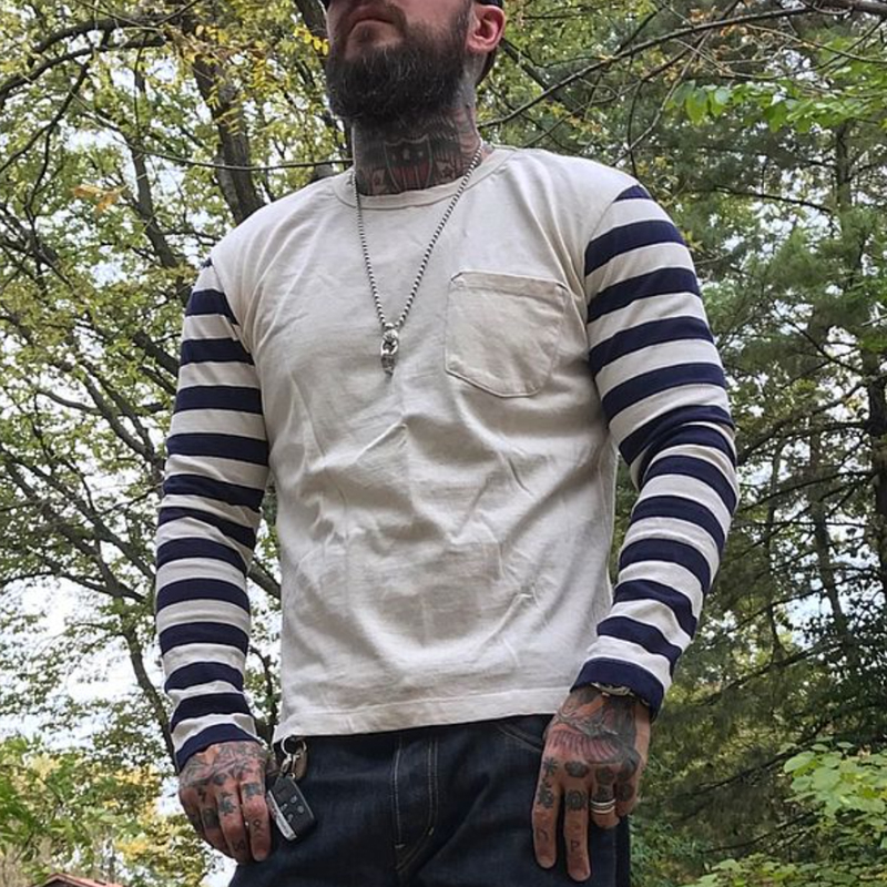 Retro patch pocket long sleeve Casual T-shirt