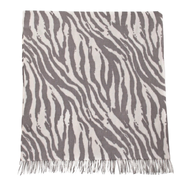 Scarf Women's Winter New Silver Gray Animal Pattern Shawl Dual-use Double-sided Thickened Tassel Warm Scarf