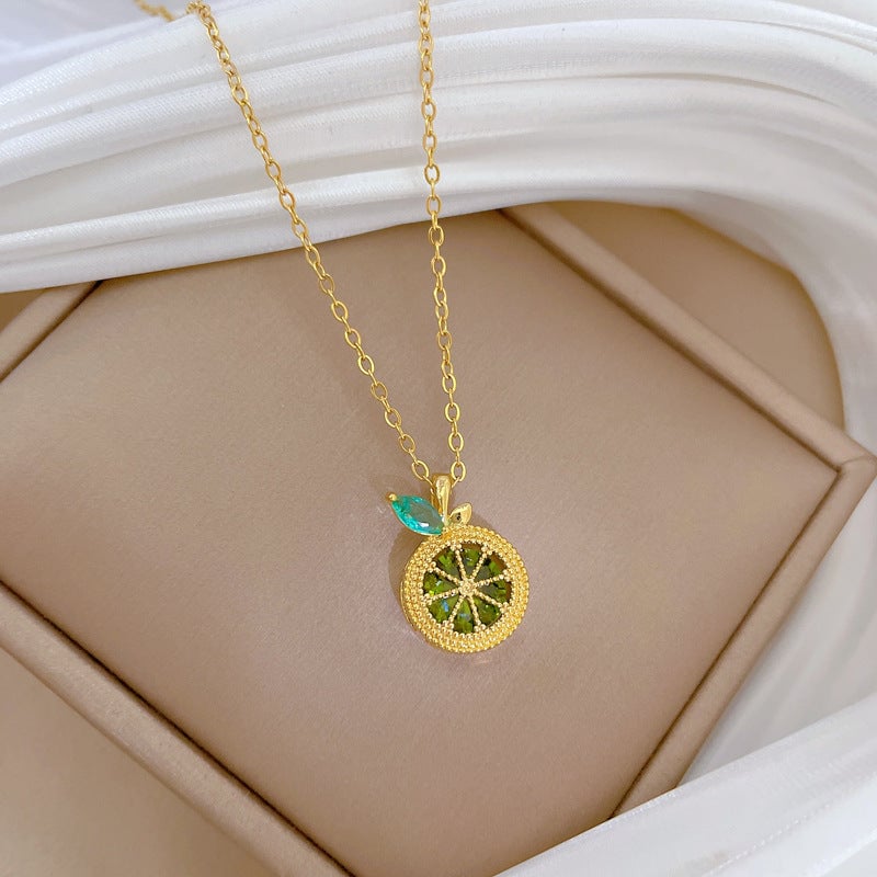 Fruit Lemon Gorgeous Full Diamond Necklace Women'S Versatile Clavicle Chain Titanium Steel Chain