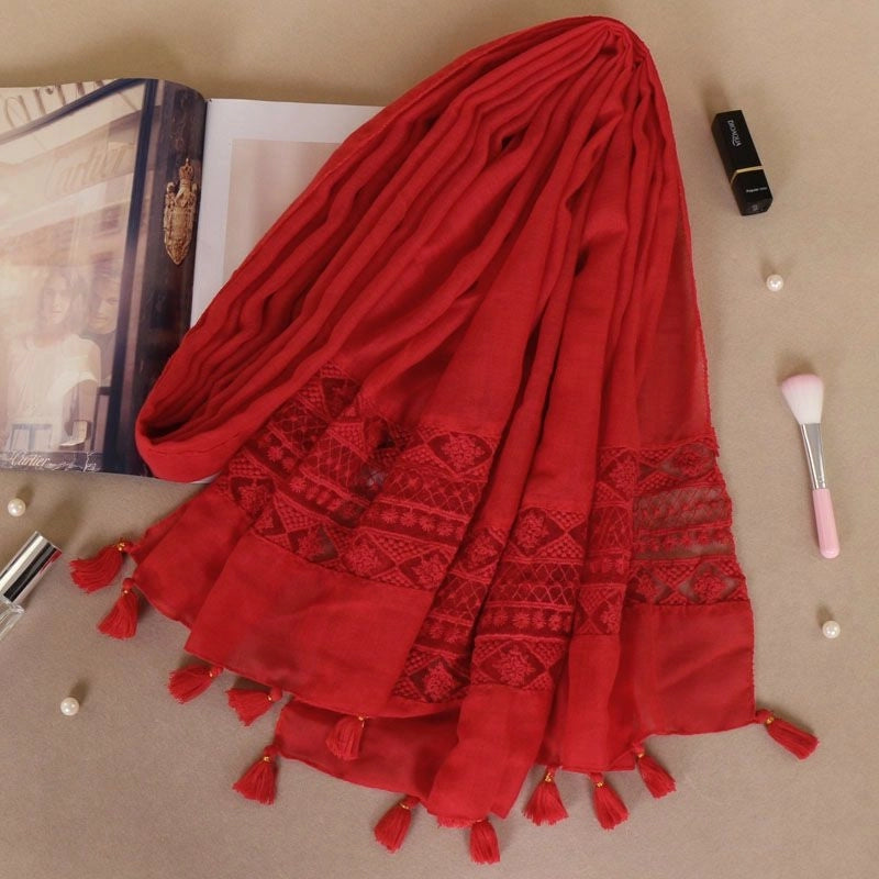 Fashion Lace Tassel Scarf Women's Solid Color Hanging Spring And Autumn Shawl Scarf