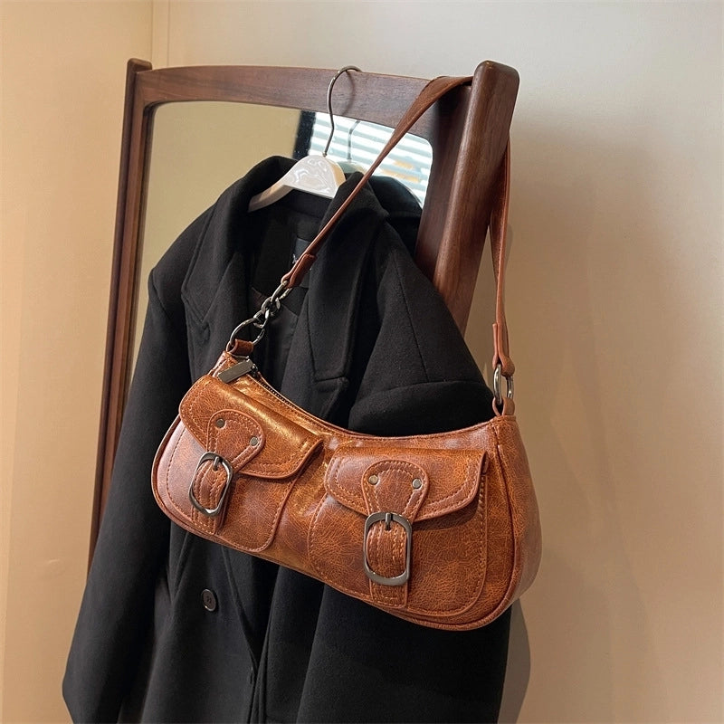 Sweet Cool Motorcycle Bag For Women New Niche Fashion Shoulder Underarm Bag Small Red Book Women's Bag
