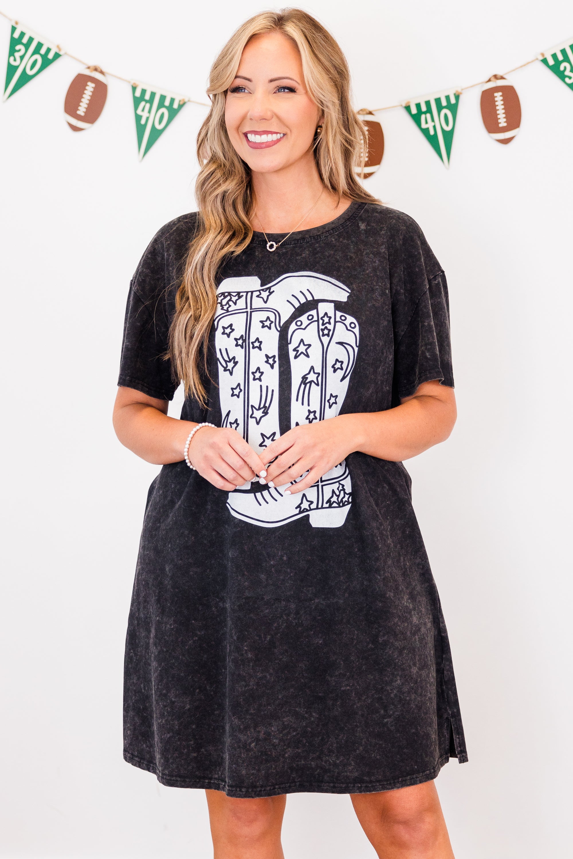 Boot Scootin Game Day T-Shirt Dress. Black