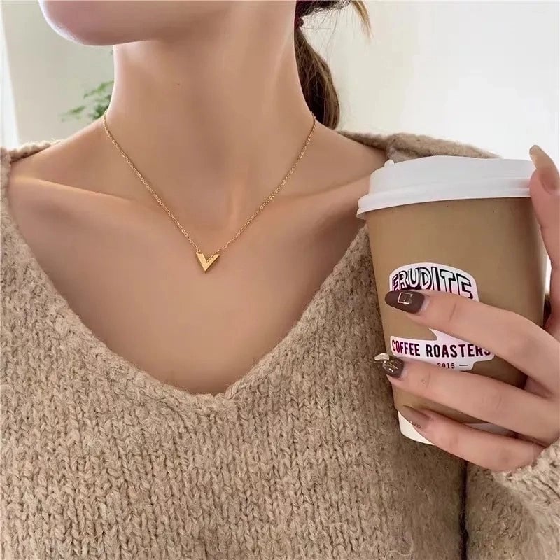 Minimalist V Shape Titanium Steel Plating Bracelets Necklace