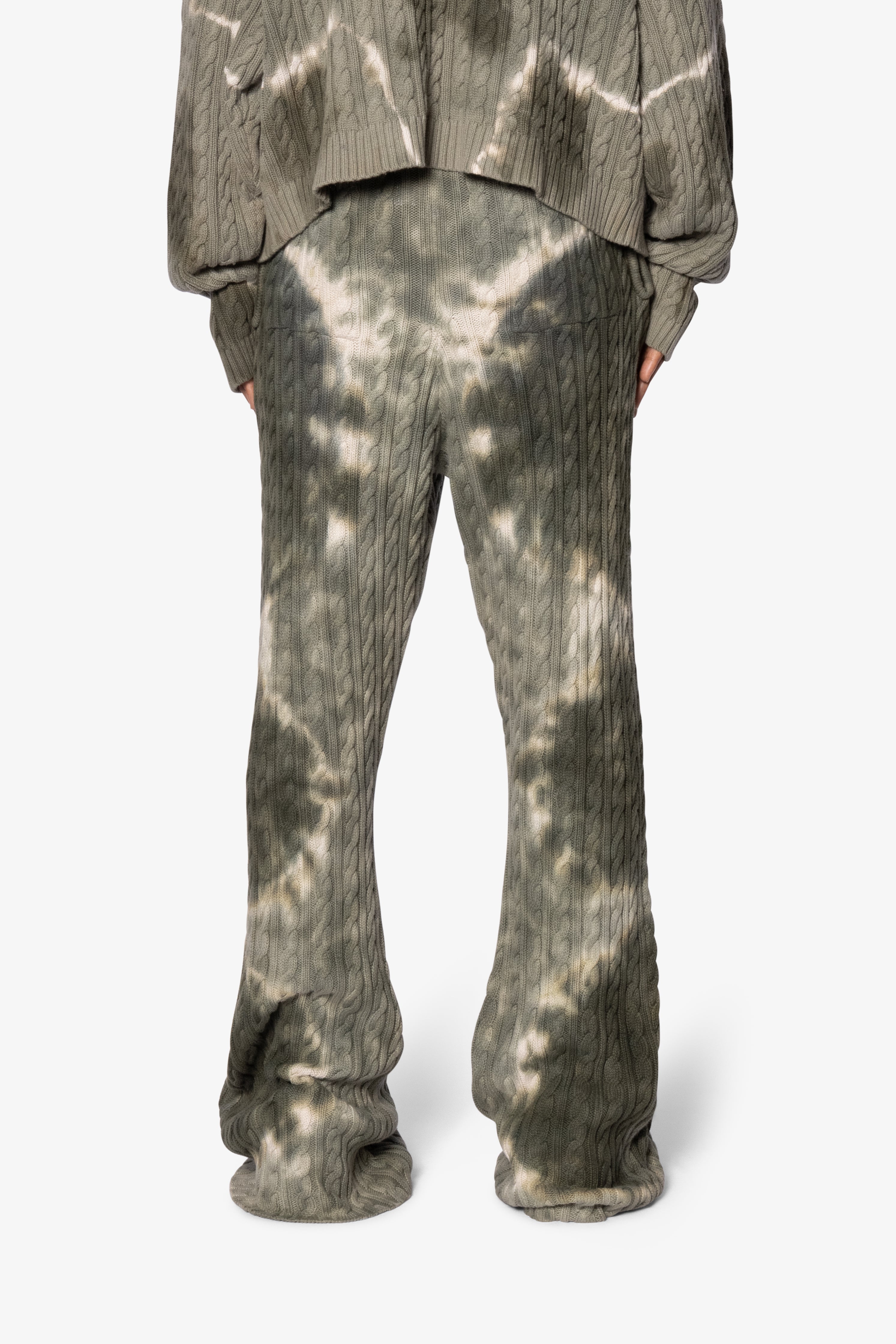 Tie Dye Cable Knit Sweatpants - Olive